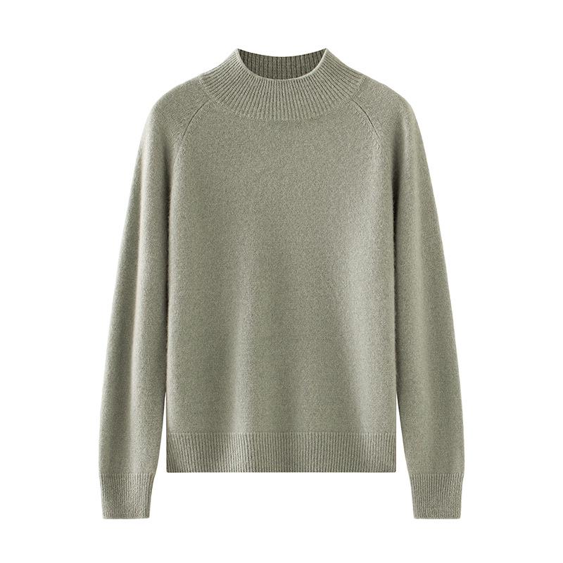 Women's 100% Cashmere Thickened Long Sleeve Sweater - Half-High Neck, Versatile Knit Base Layer for Autumn/Winter