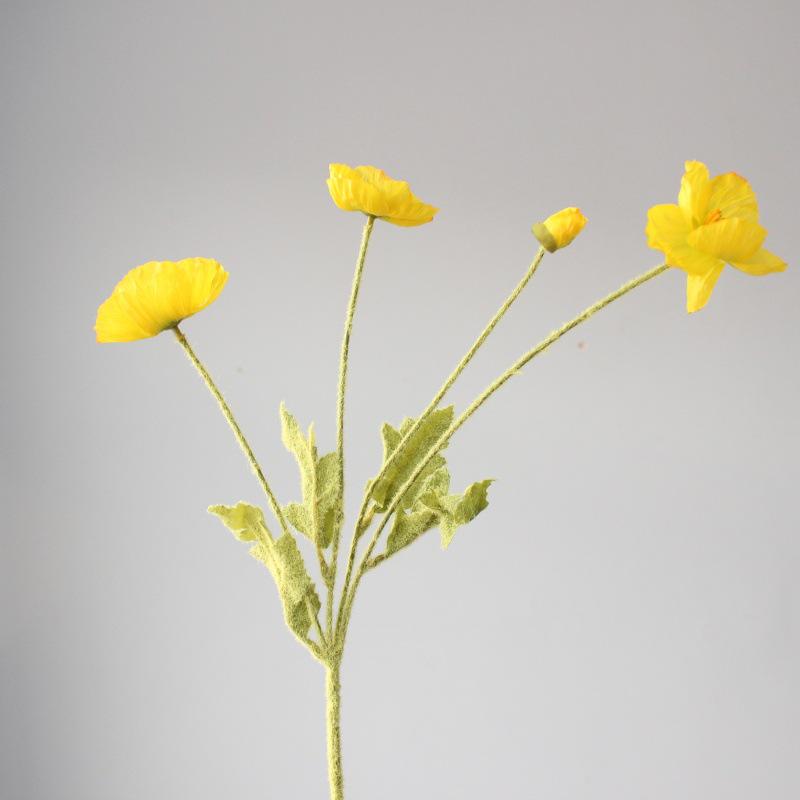 Artificial Poppy Flower - 4 Head Silk Flocked Floral Decoration & Photography Prop