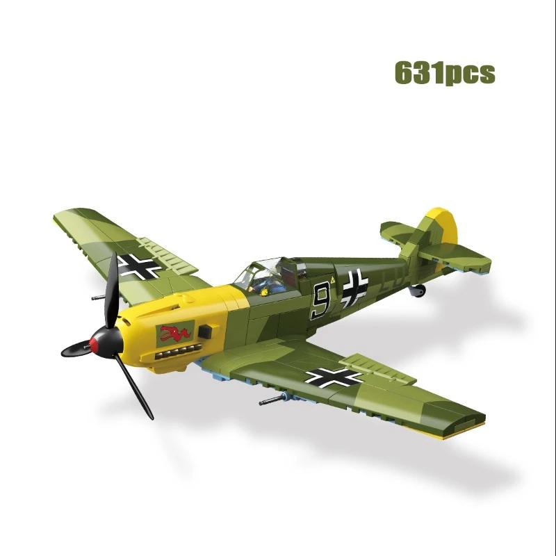 STEM Fighter Jet Construction Kit Aircraft La-7 Spitfire Yak-1B Bf-109E Plane Technical Bricks Kid Toy Birthday Gifts