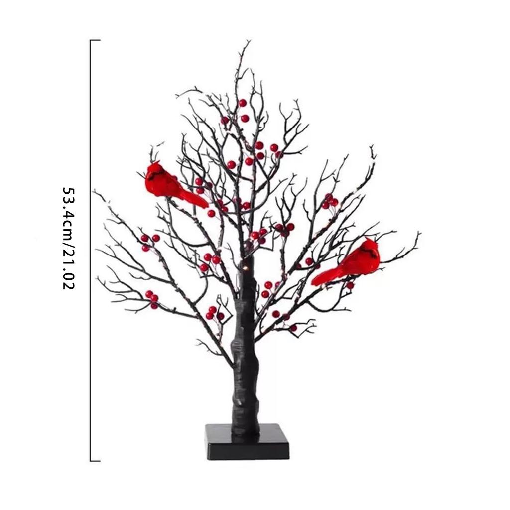 Lighted Mini Birch Tree Light LED Cardinals Christmas Tree Vintage Glowing Tree Light for Table Holiday Home Xmas Decoration