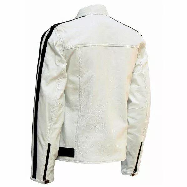 Stylish Genuine Lambskin Leather Black Stripes White Men S Jacket Biker Handmade