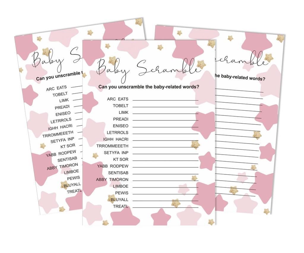 Inkdotpot Set Of 50 Baby ShowerA Word ScrambleA Game Cards Star Gender Reveal Party Supplies-Fun Baby Shower Game