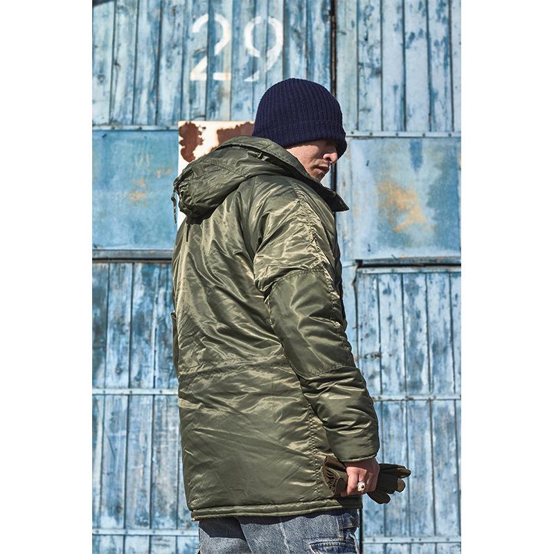 Normanlong Men's N3B Military Style Hooded Cotton Coat – Winter Mid-Length Jacket
