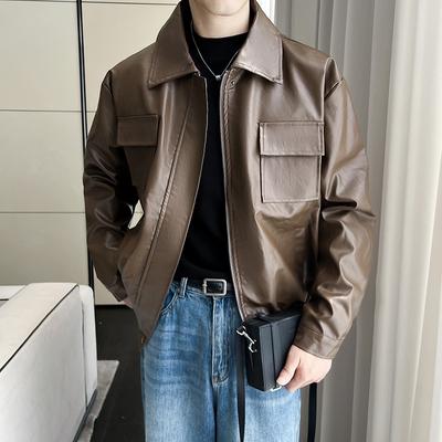 2024 Nouvelle Veste Tendance en Cuir pour Homme Coupe Ample Cuir PU Décontractée Baseball Moto Veste PU Manteaux Coréens Printemps Automne