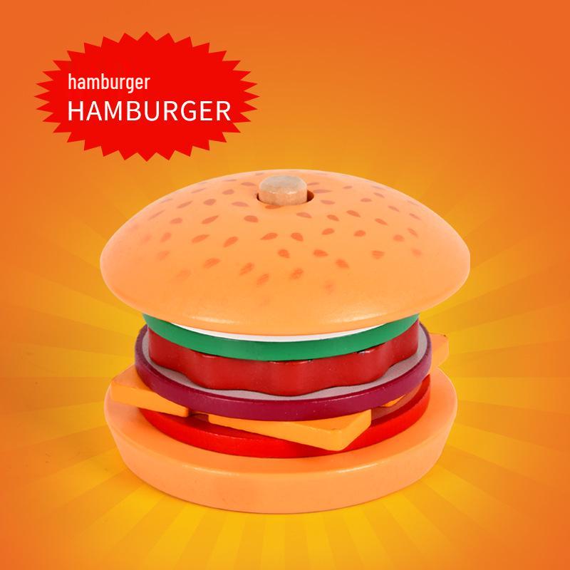 Wooden Play Food Set: Burger, Fries, Sandwich - Educational Assembly & Cutting Toy for Kids