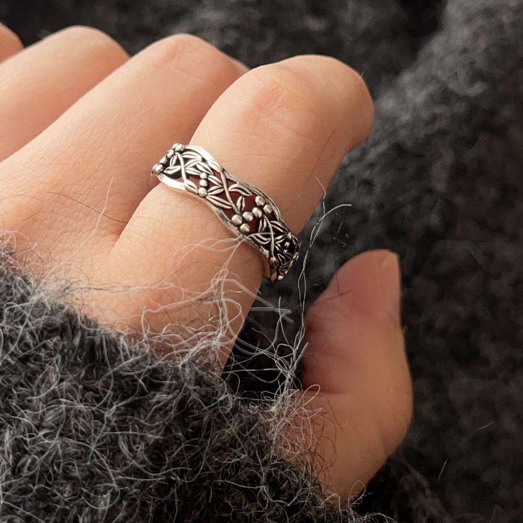 925 Sterling Silber Ringe für Damen Geometrischer Feinschmuck Fingerverstellbar Einfacher Retro Blumenring für Party Geburtstagsgeschenk