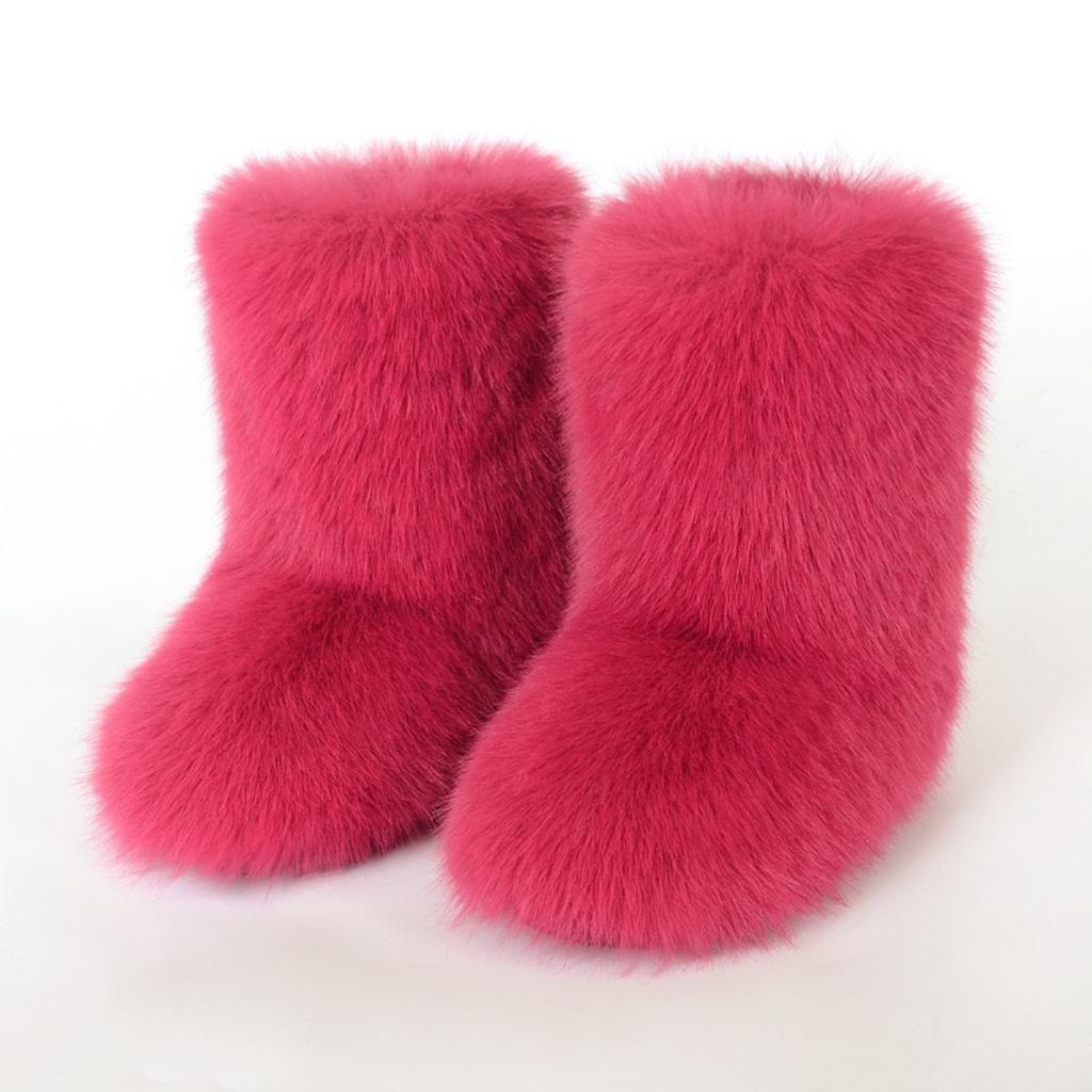 Vintersko Dame Vinter Fluffy Faux Fox Pels Støvler Dame Plysj Varme Snøstøvler Luksuriøst fottøy Jente Furry Pels Bottes Mote