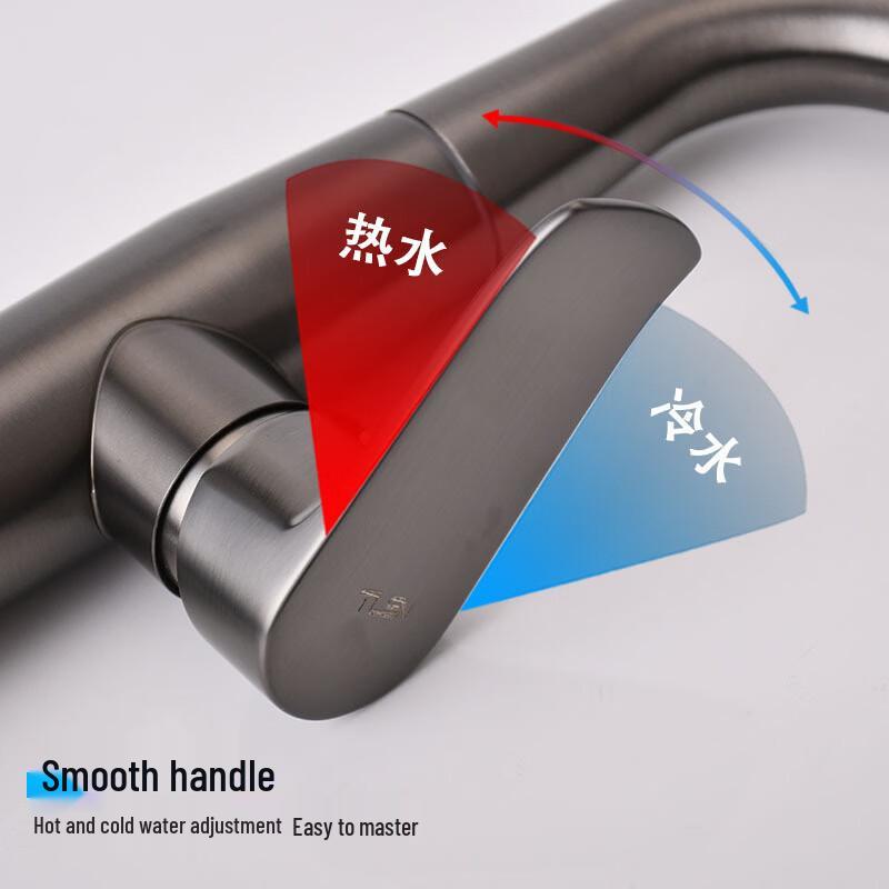 TLXT Gun Gray Stainless Steel 360 Rotating Basin Faucet