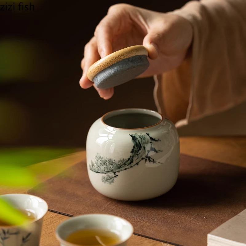 Vintage Ceramic Tea Cans Creative Hand-painted Pattern Tea Box Sealed Storage Jar Candy Jars Household Teaware Accessories