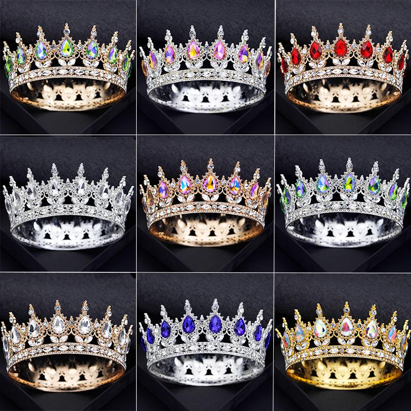 Royal Queen King Tiaras and Crowns for Women Princess Prom Wedding Party Full Round Diadem Bridal Hair Jewelry Accessories