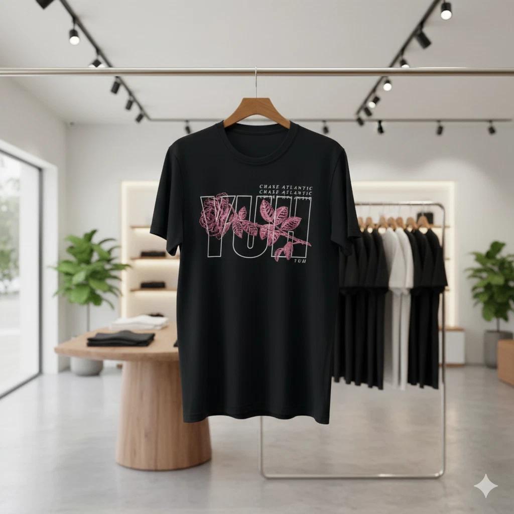 Chase Atlantic YUH Rose Graphic Black T-Shirt - T082 M