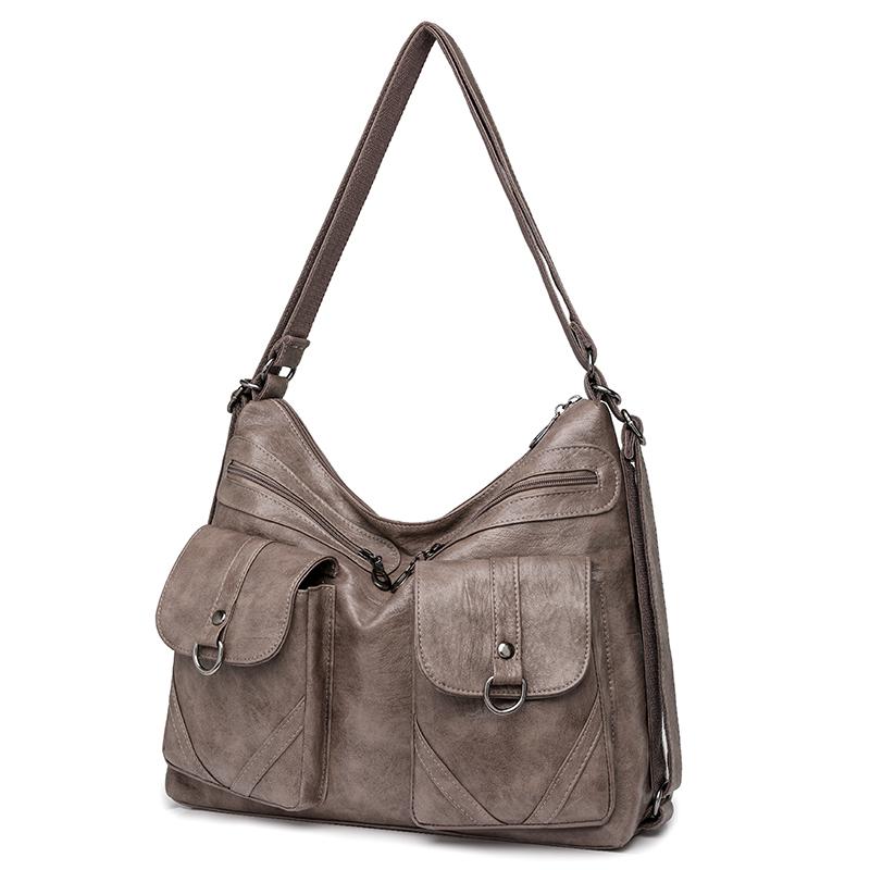 Damen Tasche Vintage Umhängetasche Große Kapazität Multi-Pocket PU Weiches Leder