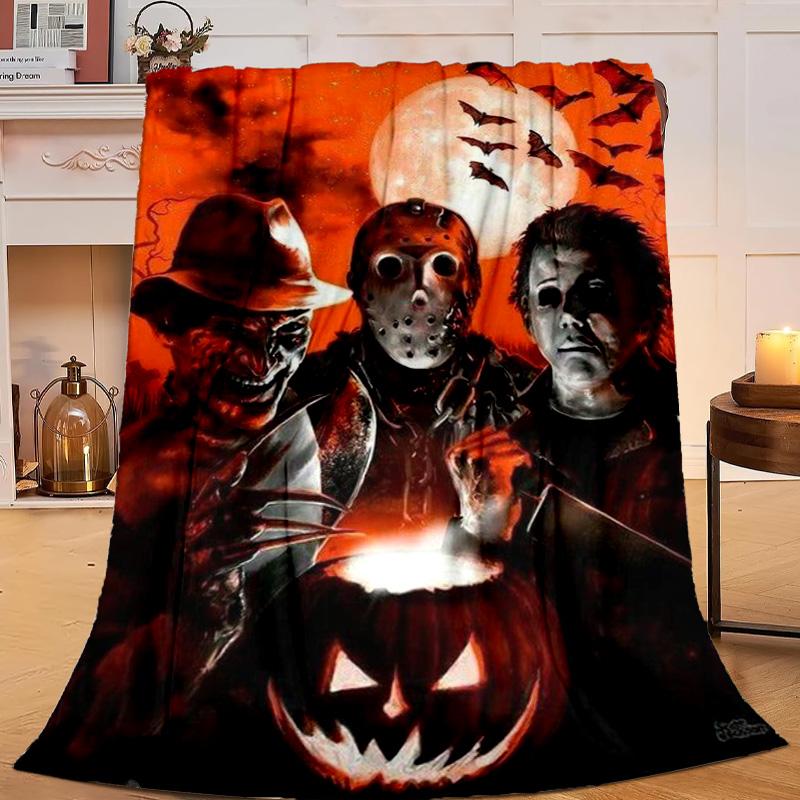 1PC Horror Movie Icons Flannel Blanket Gift, Suitable for Both Men And Women, Soft Ideal for Beds And Sofa, Birthday Or Christmas Gift