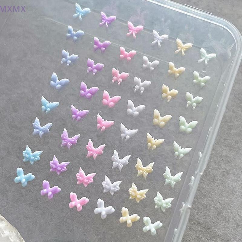 50Pcs Cute Butterfly Nail Charms Macaron Pastel Color 3D Flatback Resin Nail Art Jewelry DIY Nails Decoration