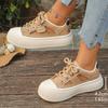 Women'S Chunky Platform Sneakers - Breathable Cut-Out Design, White Low-Top Lace-Up Shoes with Transparent PVC Sole, Comfortable All-Day Wear
