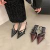 High-heeled Bag Head Sandals Back Empty Shallow Mouth Women's Shoes Stiletto with Skirt Retro Pointed Single Shoes