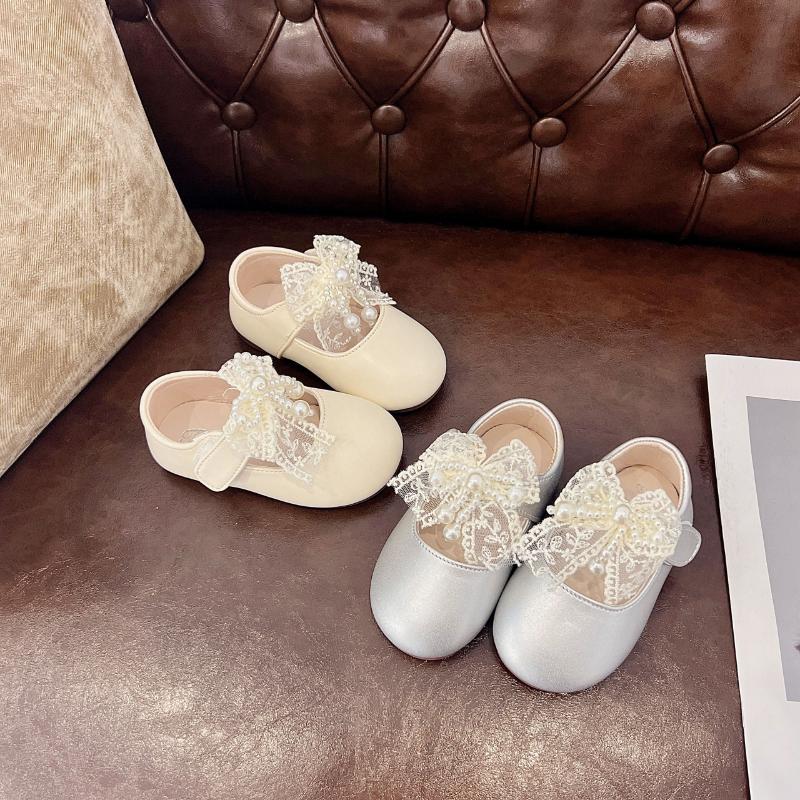 Autumn New Korean Children's Bow Lace Girls Soft Sole Casual Leather Shoes