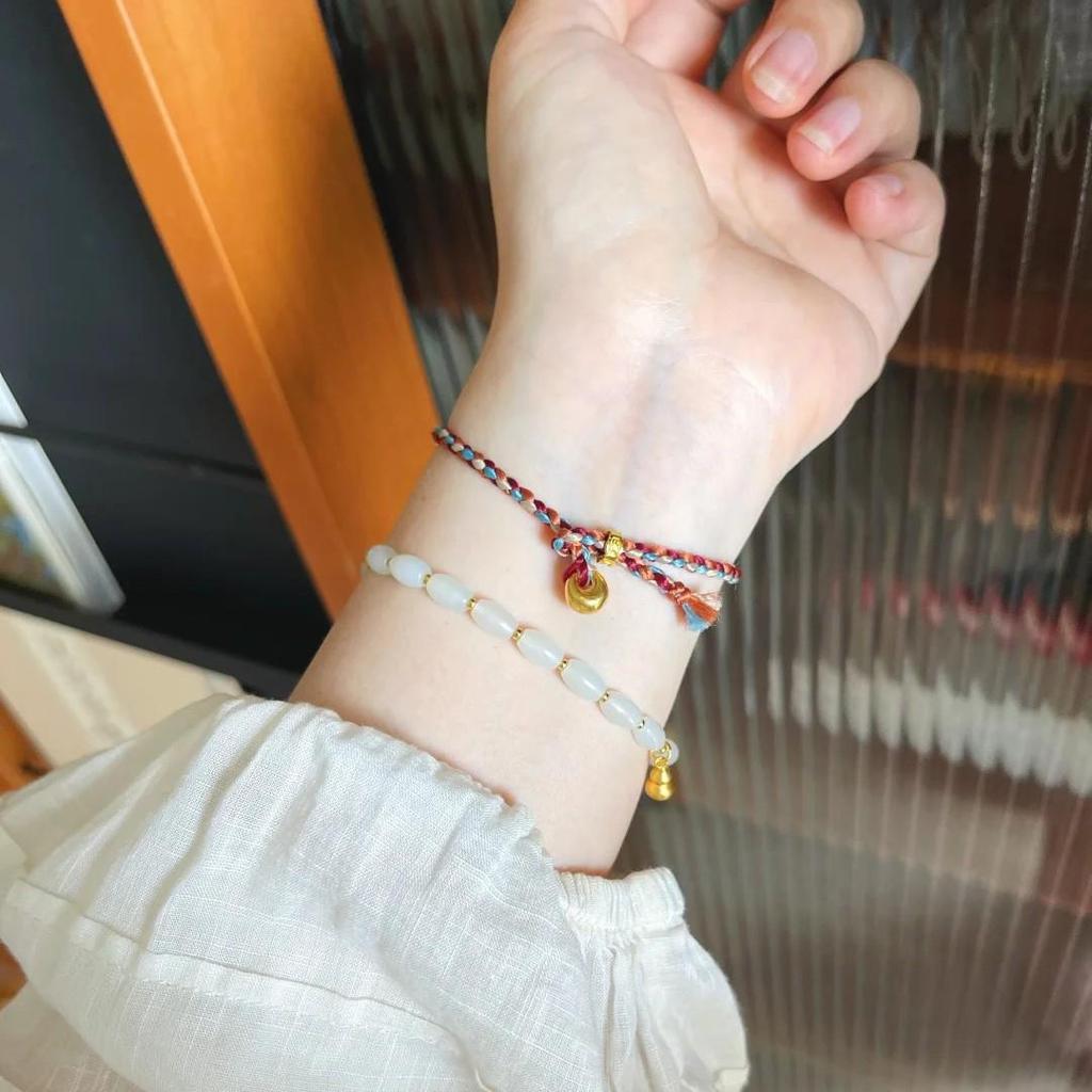 Handwoven Five-Color Cotton Bracelet with Little Fat Fu Pendant - Unisex and Joyful