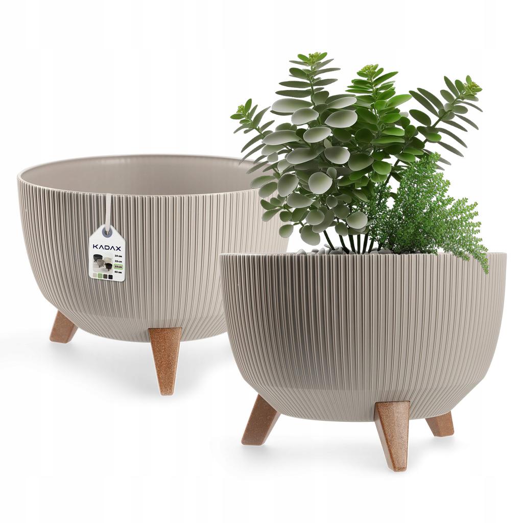 KADAX Blumentopf Übertopf mit Füßen Einsatz Pflanzgefäß 24cm Beige Schale Rund
