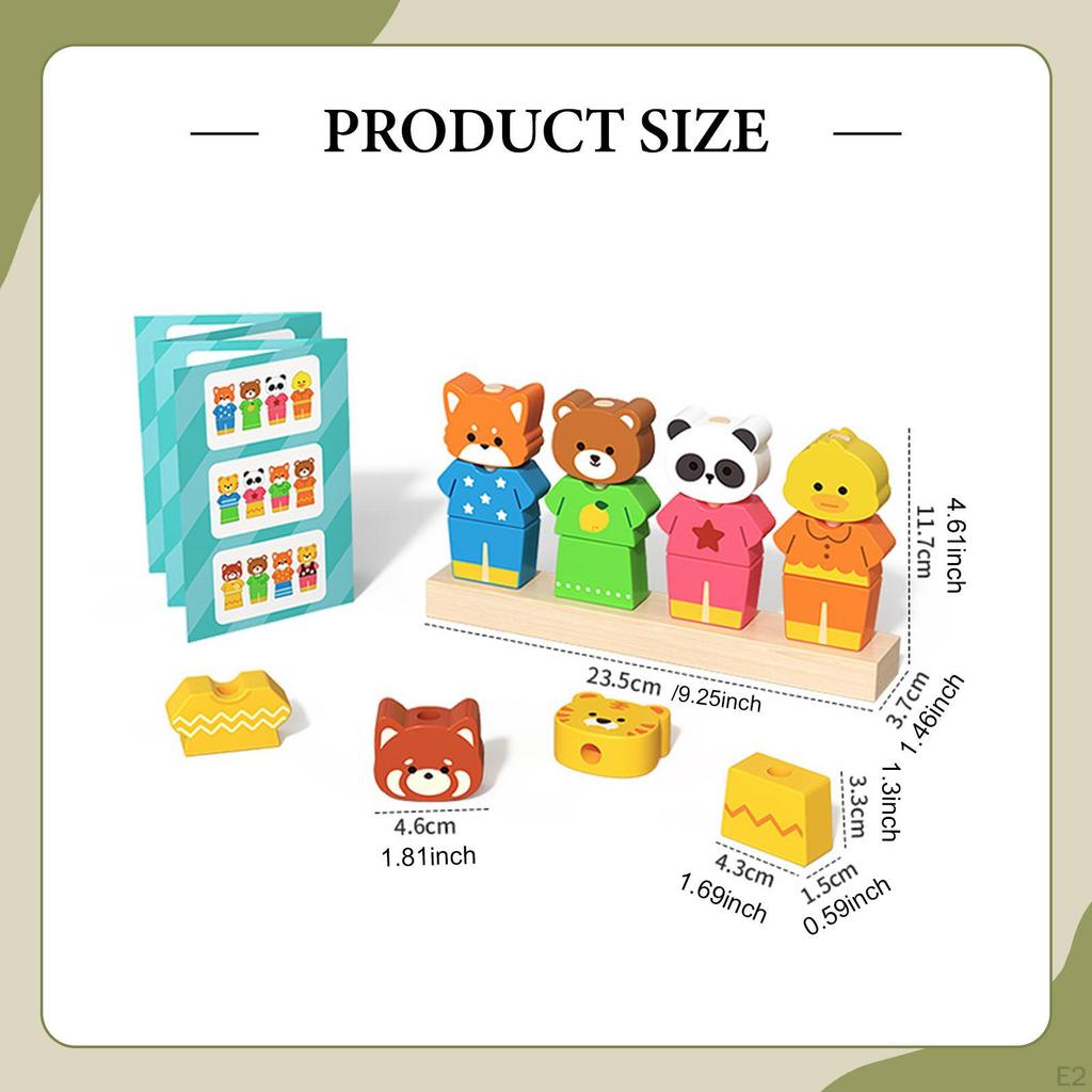 Matching Shape Stacker, Stacking Blocks Wooden Beads Sequencing Toy Set for Travel Boys Girls