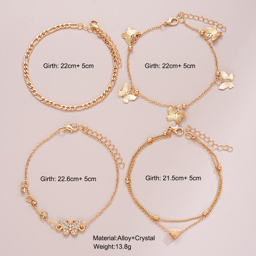 5 Pcs Gold Color Vintage Butterfly Anklet Set For Women Boho Multilayers Love Zircon Anklet Bracelet On Leg Foot Beach Jewelry
