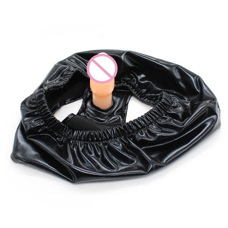 Patent Leather Chastity Belt Pants with Butt Anal Plug Vagina Dildo Panties Thong Briefs G String Lingerie Sex Toys Woman Men