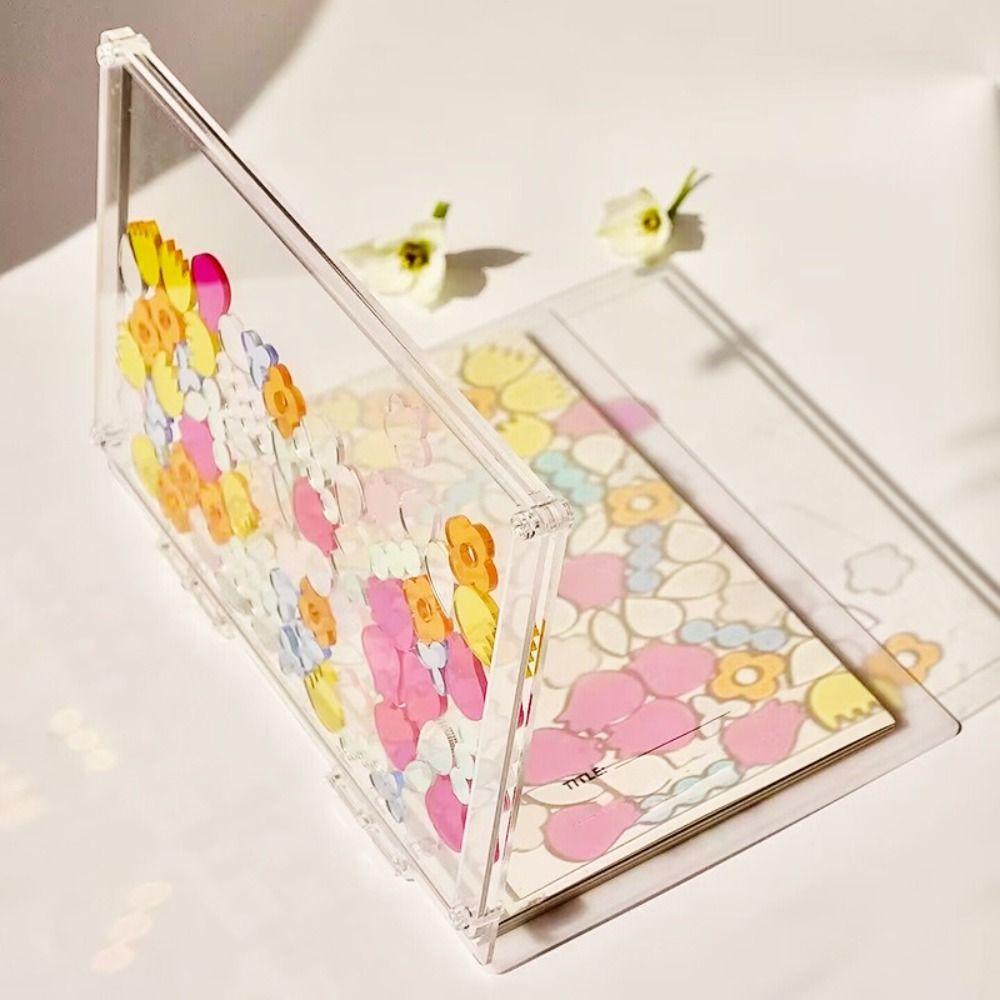 Flowing Flower/Heart Binder Notebook Color Transparent Cover Diary Book Loose Leaf Book  Gift