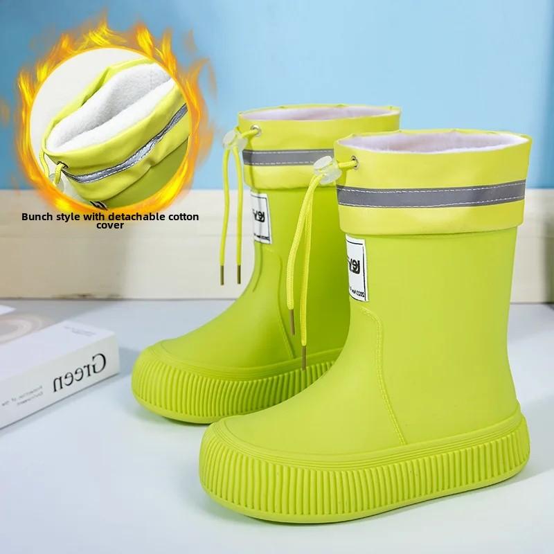 

Women s Mid-Calf Fleece Lined Tying Rain Boots Fashionable Waterproof Kitchen Anti-Slip PVC Shoes Warm Comfortable Slip-On Boots 38/39