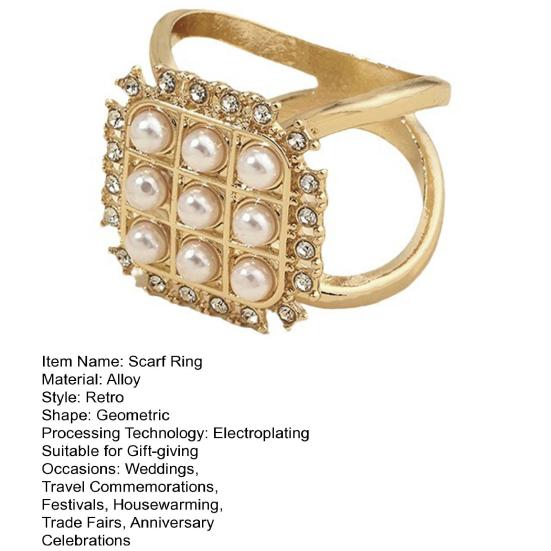 Square Faux Pearl Scarf Ring Rhinestone T-shirt Tie Clip Shawl Silk Scarves Ring Wrap Holder Clasp Slide Buckle Women Clothing Accessories