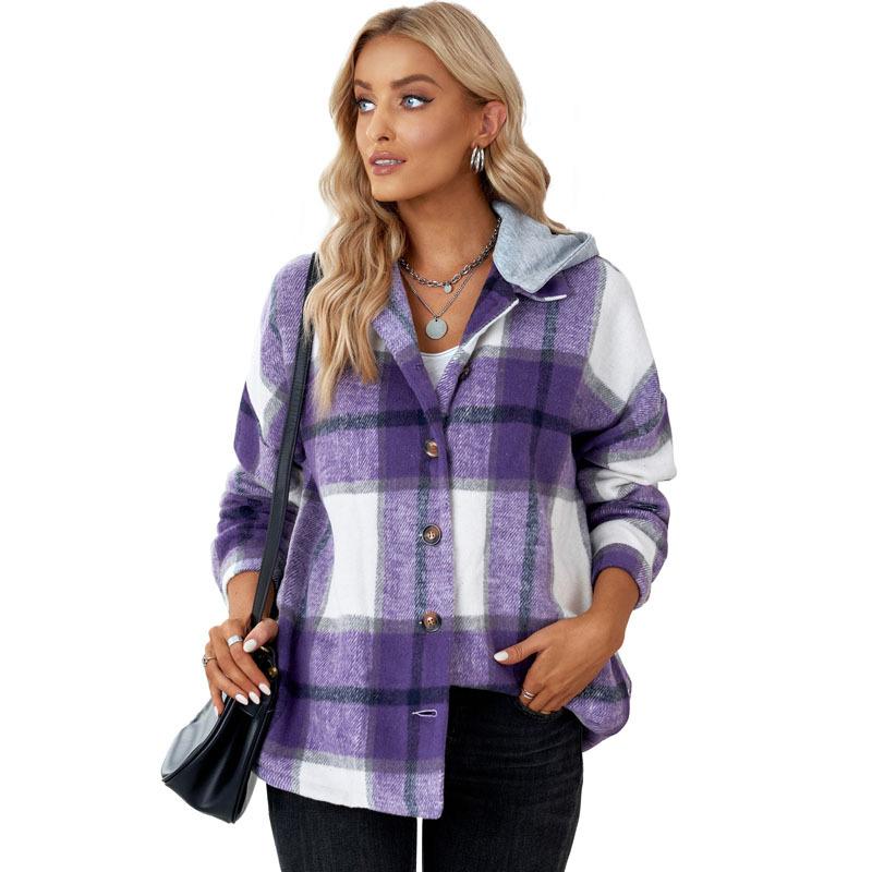 

Женская осенне-зимняя клетчатая куртка с капюшоном, новая свободная универсальная куртка-рубашка S