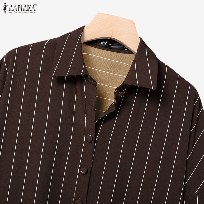 ZANZEA Women Long Sleeve Blouse and Long Skirts Stripe Print Two Piece Suit Sets