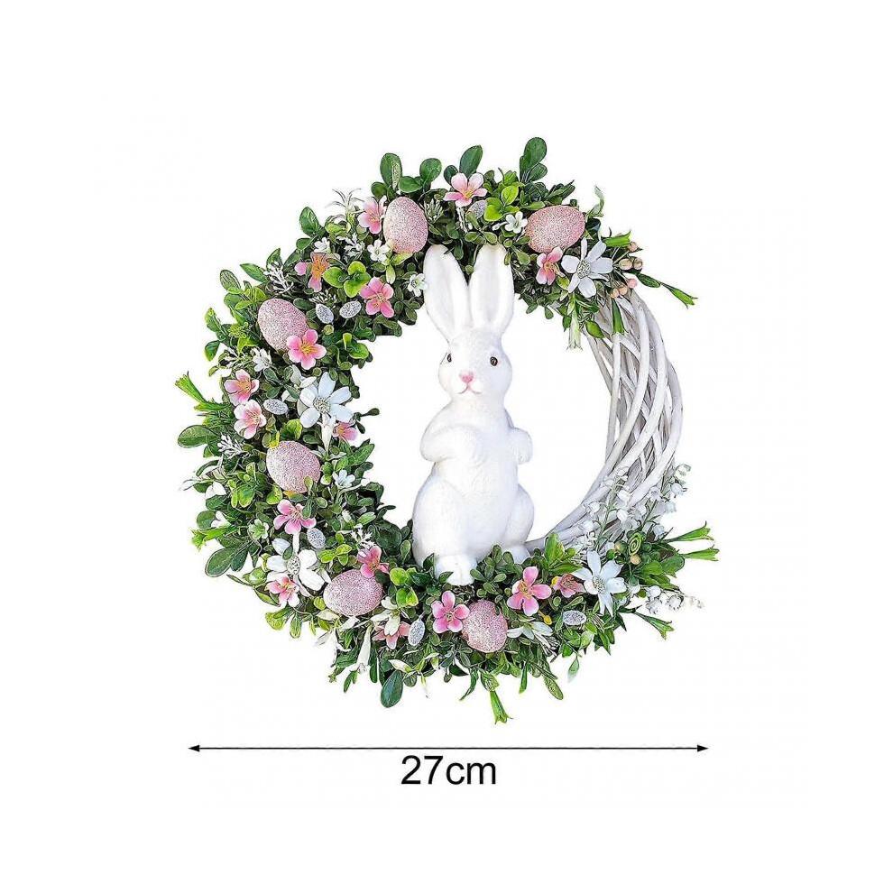 (B) Easter Wreath Flat Printing Egg Garland Pendant with Hanging Rabbit Decoration Home Decor Tyuhe