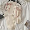 Warm Wool Socks for Autumn and Winter, Followed By Three-dimensional Bow Accessory Socks, Boneless Solid Color Mid-calf Socks