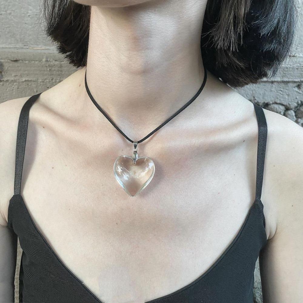 Creative Simple Transparent Heart-shaped Pendant Black Wax Thread Necklace for Women Men Friend Personality Trendy Jewelry Gifts