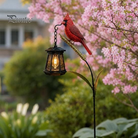 Decorative Solar Garden Stakes Kingfisher Stake Light, Metal Bird Yard Art with Hanging Lantern, Auto-On Landscape Lighting for Lawns LED Waterproof