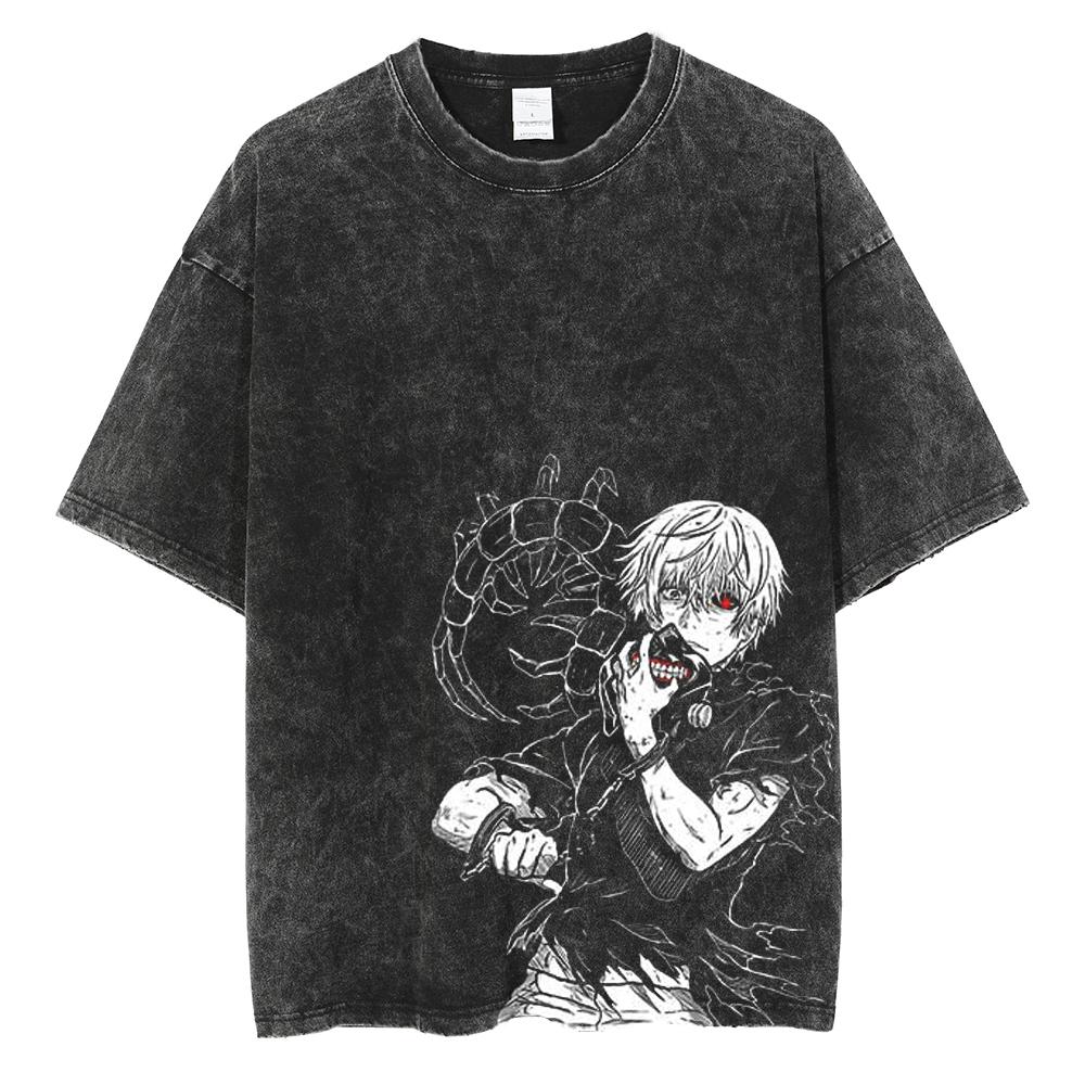 Anime Tokyo Ghoul Ken Kaneki Graphic T Shirt Men Vintage Gothic Tshirts Casual Loose Manga T-Shirt Harajuku Male Cotton T-shirt
