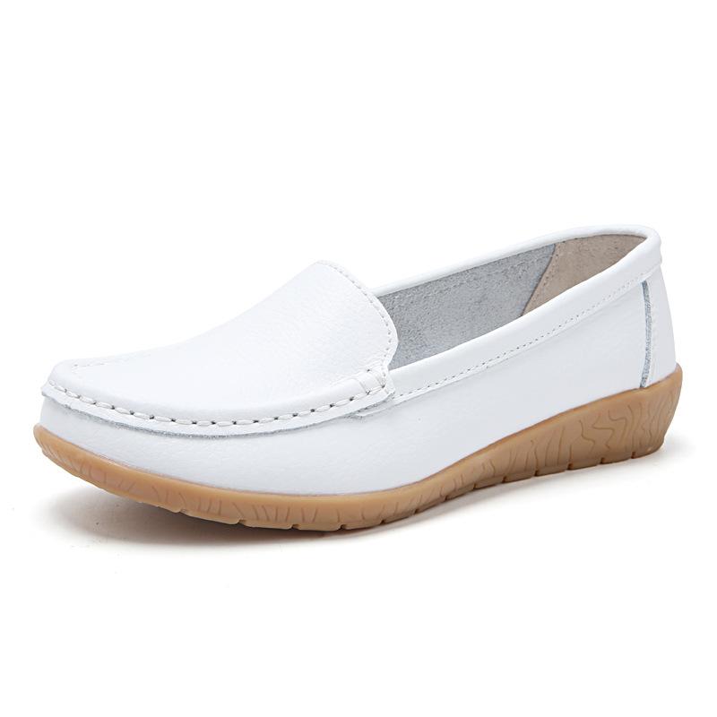 Large Size Women's Shoes Four Season Flat Single Shoes Genuine Leather Beans Shoes Middle-aged and Elderly Soft Sole Mother's Shoes