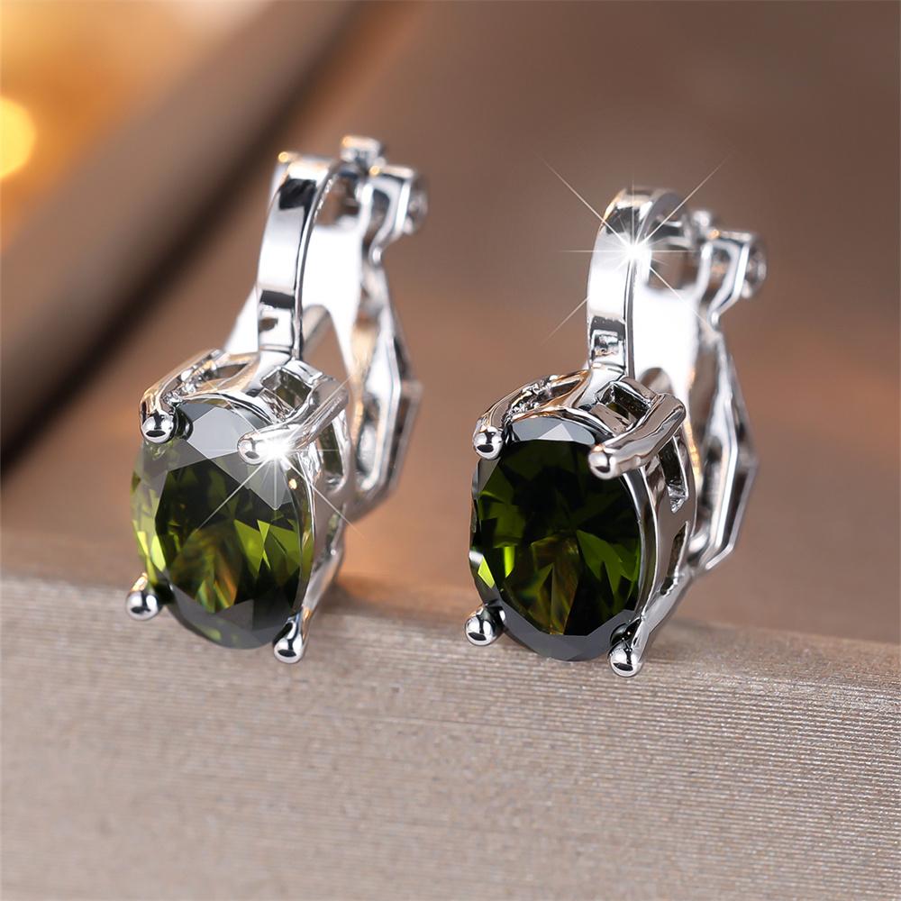 Pendientes de Clip Pequeños Lindos con Piedra Ovalada de Circonita Arcoíris Para Mujeres Pendiente de Compromiso Color Plata Vintage Joyería de Cristal Multicolor