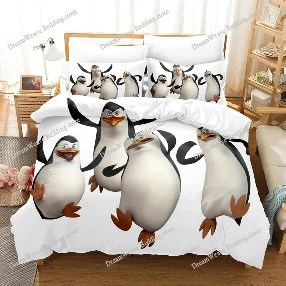 Cartoon Madagascar Penguin Bedding Set Boys Girls Twin Queen Size Duvet Cover Pillowcase Bed Kids Adult Home Textileextile963