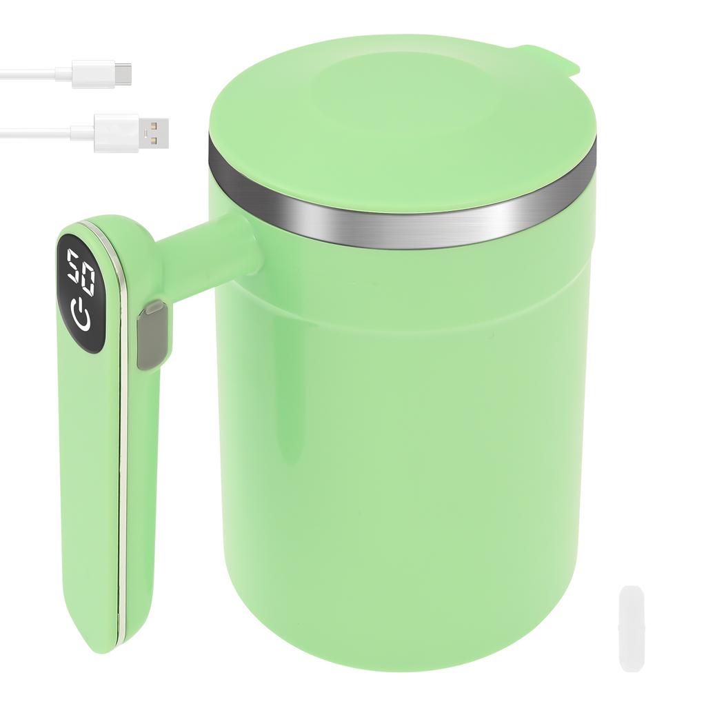 Automatic Magnetic Stirring Coffee Mug 14 Oz Stainless Steel Thermal Cup with Temp Display USB Charge Portable Self Mixing Cups