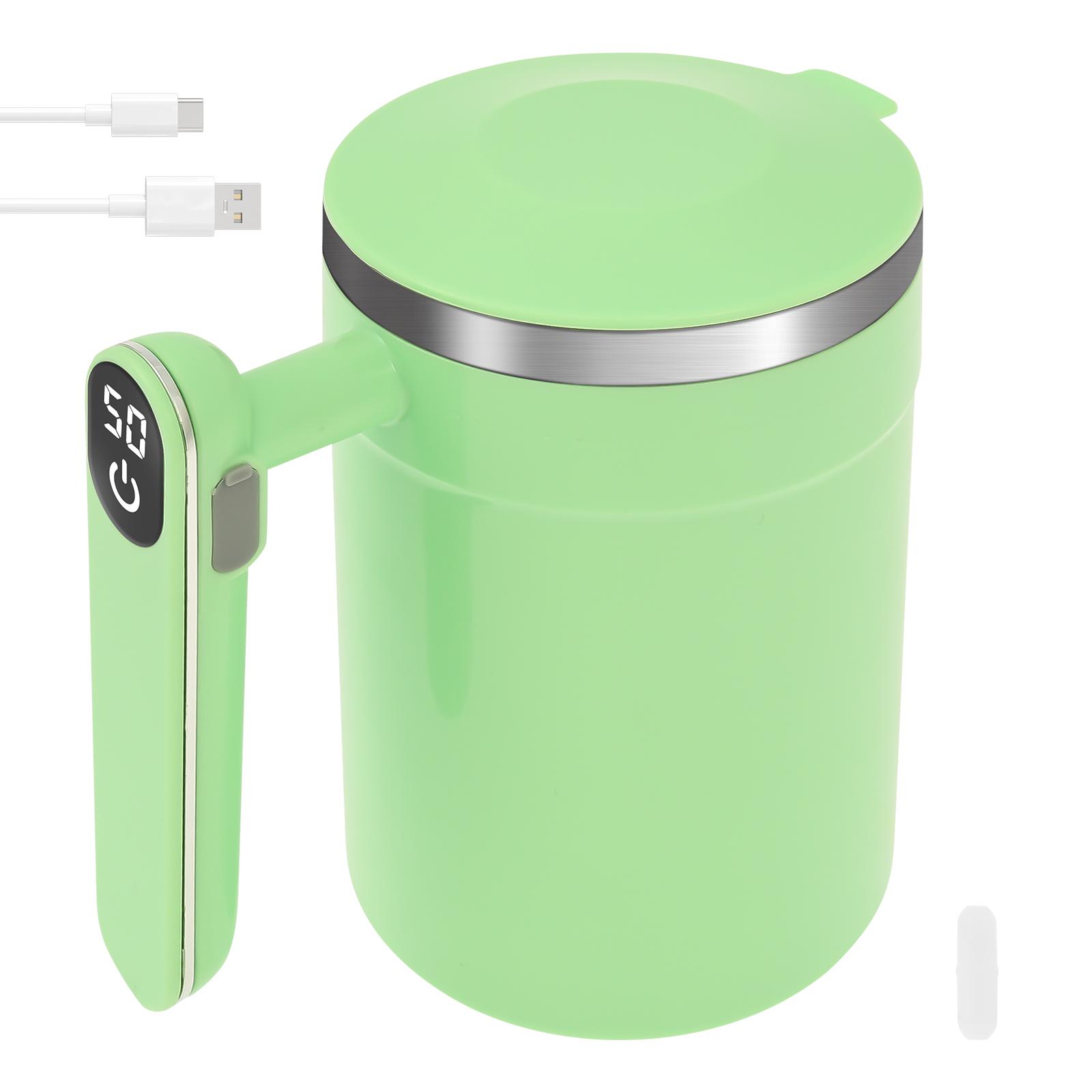 

Automatic Magnetic Stirring Coffee Mug 14 Oz Stainless Steel Thermal Cup with Temp Display USB Charge Portable Self Mixing Cups зелёный