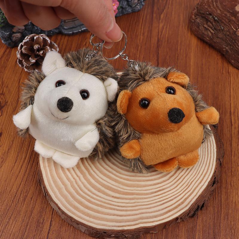 Soft Plush Hedgehog Doll Metal Keychain Brown Car Pendant Toy Keyring Decoration Phone Bag Pendant