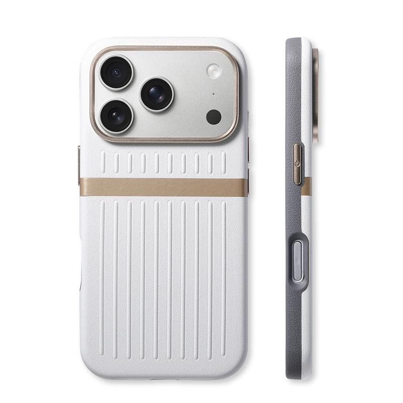 

Suitcase Stripes Pattern PU Leather for Magsafe Case for iPhone 17Pro 16Pro 17Pro Max Alloy Lens Frame Shockproof Cover For iphone 17Pro Max