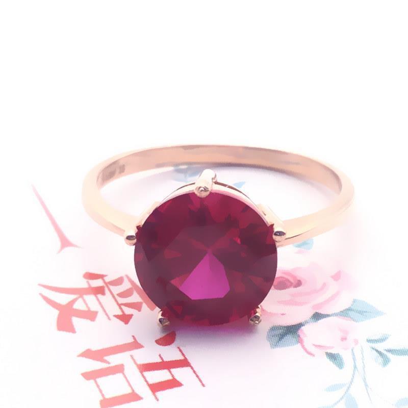 Purple Gold-Plated Rose Gold Inlaid Redstone Egg Surface Ring, Simple Light Luxury Classic Five-Claw Ring Jewelry