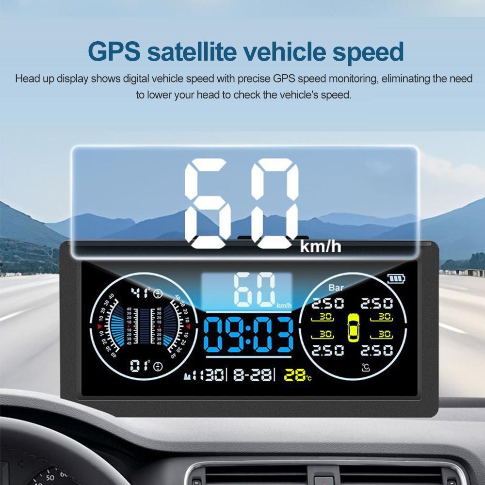 New Solar Car Head Up Display Digital Odometer Security Alarm HUD Intelligent Inclinometer Vehicles Compass Thermometer
