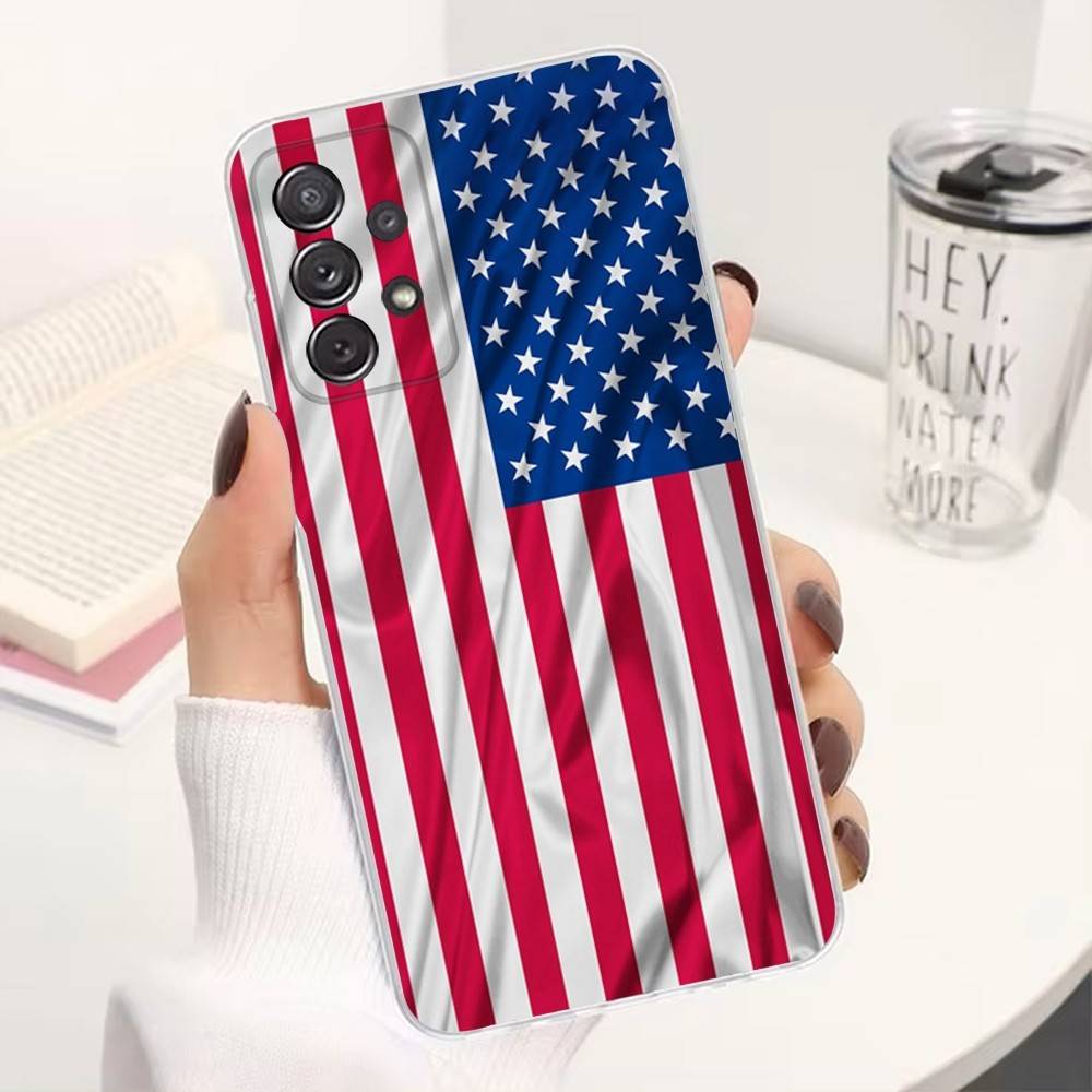 Americans Flag Great Phone Case For Samsung Ultra,FE,A30,71,51,S9,10,20,Lite, S22,23,21,PIus,Transparent, Silicone