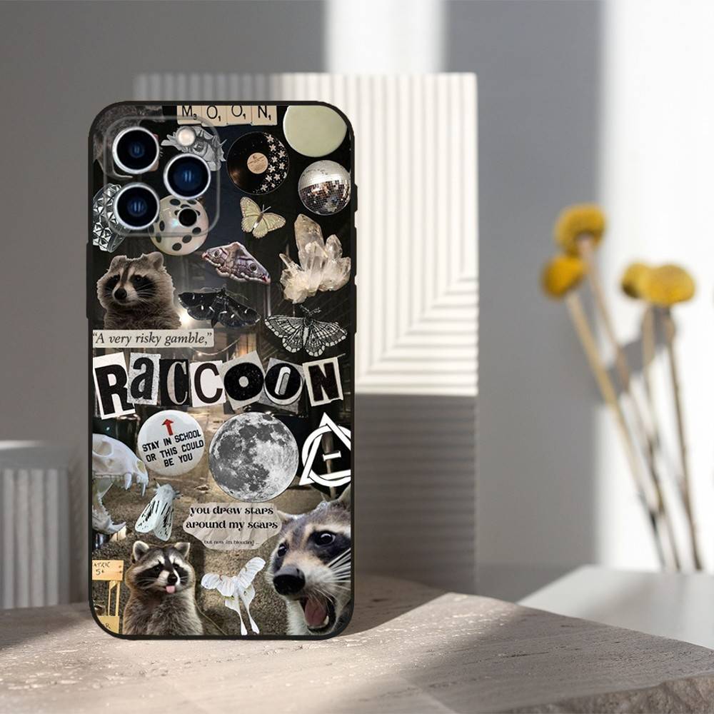 Funny Raccoon Animal For iPhone 12,16,11,14,15,17,13,X,Mini,SE,XS,Plus,Pro Max,8,7,XR,Soft Silicone Black Case