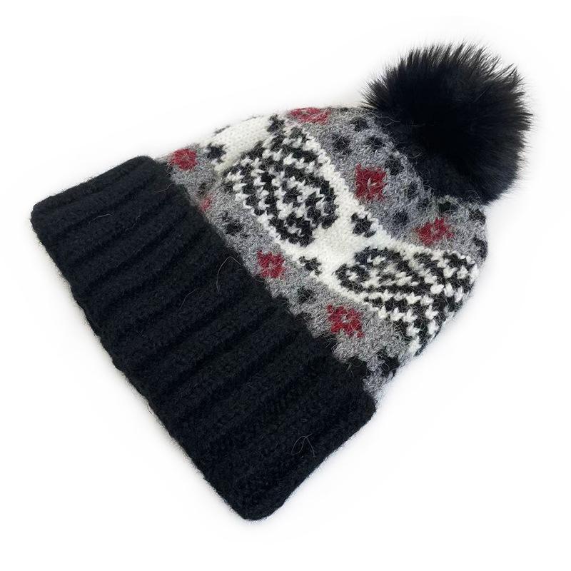 Cat Brother Retro Fair Isle Pom-Pom Knit Hat - Autumn/Winter Warmth