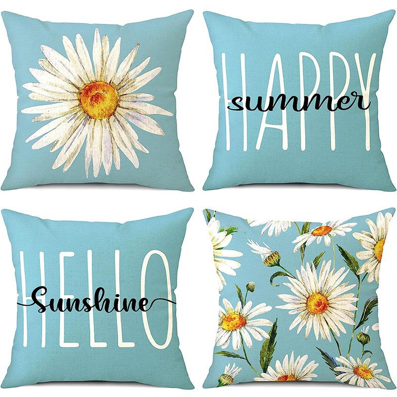 Spring and Summer Pillowcase Bedroom Living Room Sofa Pillowcase Linen Floral Decoration Pillow Cushion