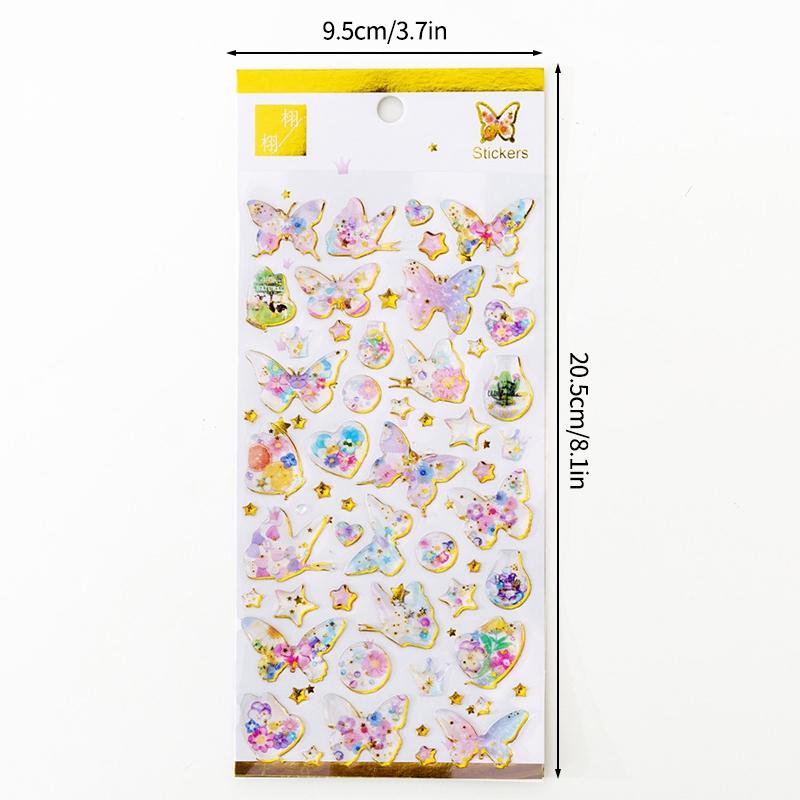 Crystal Drops Glue Stickers 3D Relief Golden Butterfly Sticker Diy Scrapbook Diary Mobile Phone Case Paster Decals Stickers